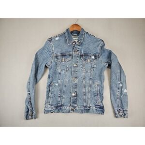 Old Navy Denim Trucker Jacket Men's Small Destroyed Distressed